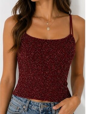 NWTCharlotte Russe Burgundy Sparkle Knit Cami Top Runs XS/S Y2K Party Club